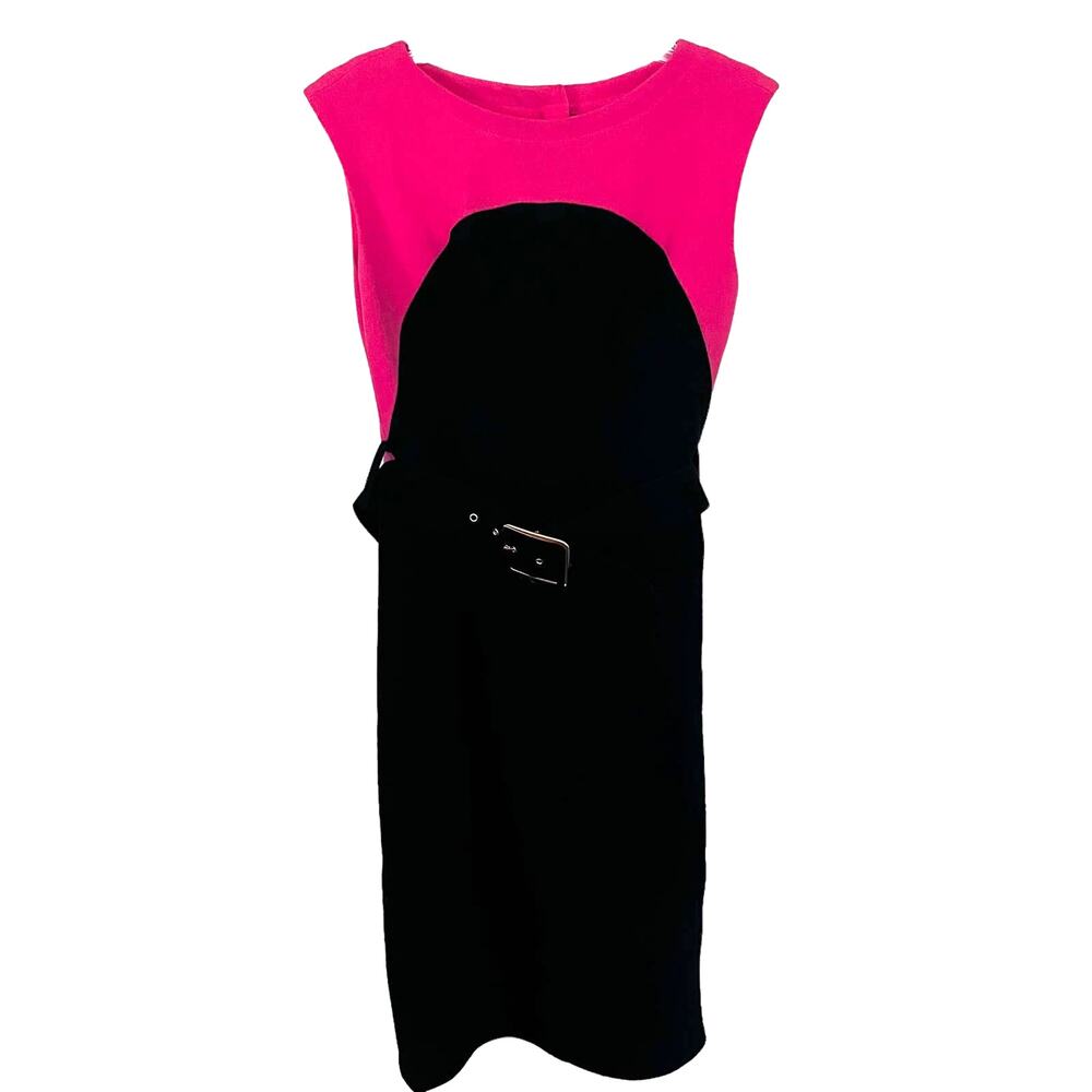 Milly Ella Belted Colorblock Knee Length Sheath Dress Coral Black Women's Size 6